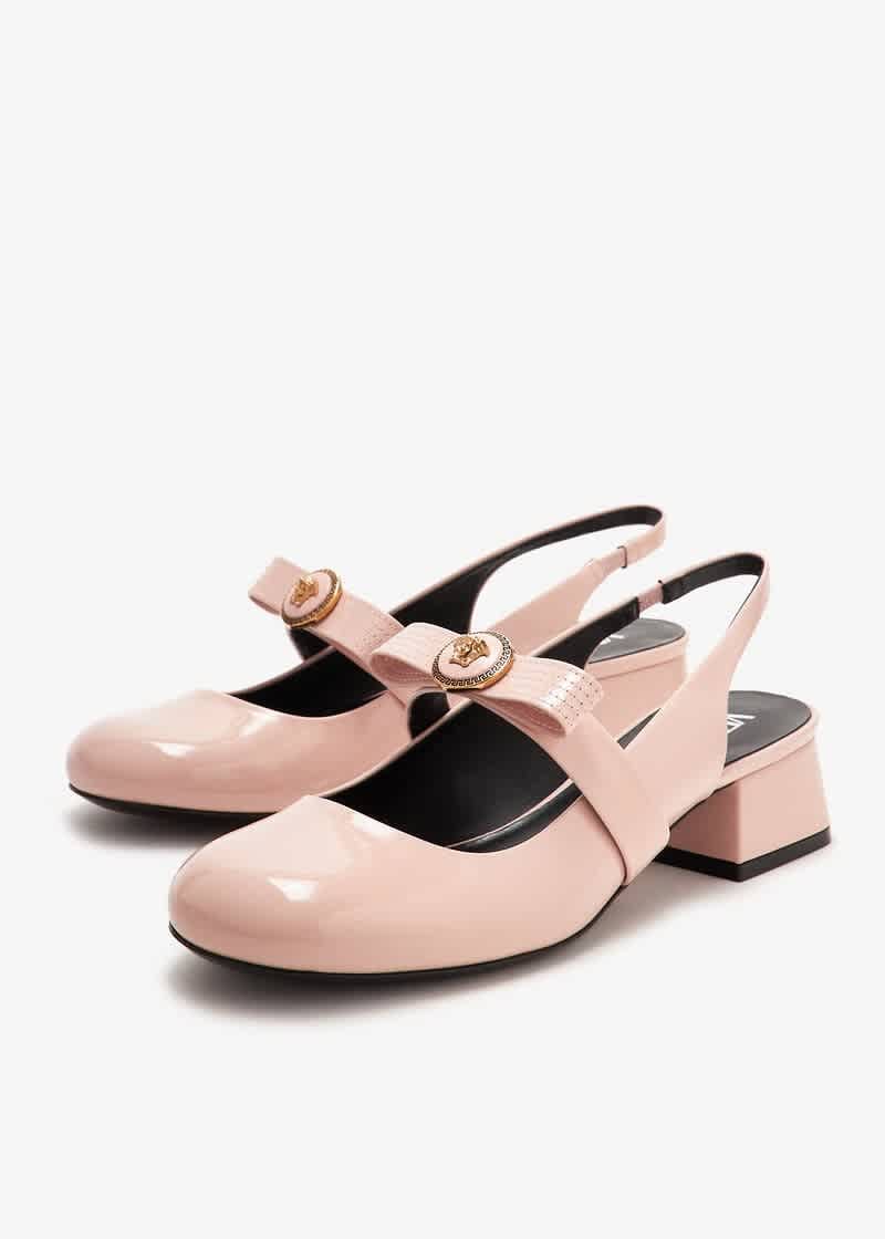 Туфли-лодочки Versace Gianni Ribbon Patent 35 с открытой пяткой, powder blush-versace gold — фото 2