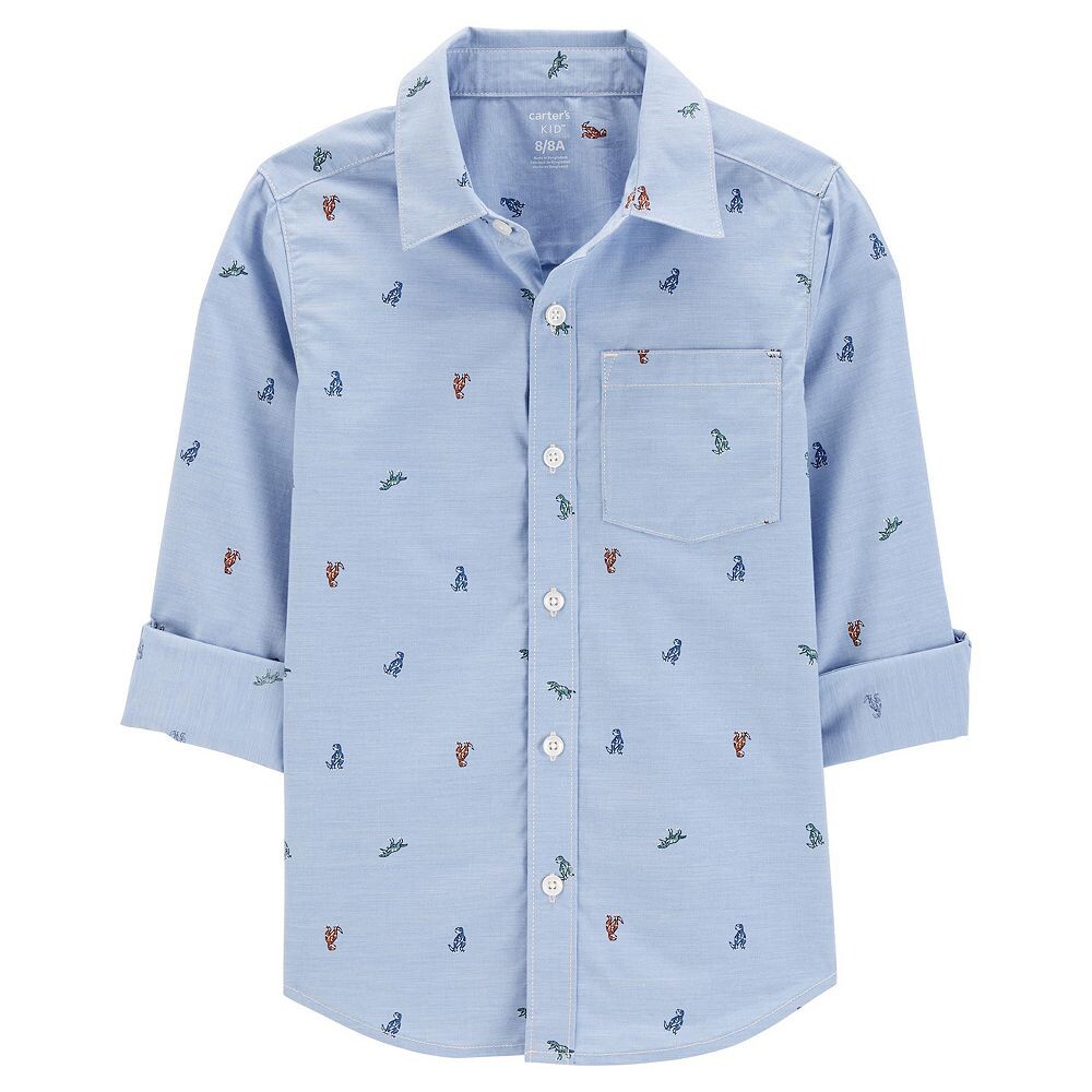 

Рубашка Carter's в клетку на пуговицах для мальчиков 4–14 лет, цвет Blue Dino Print