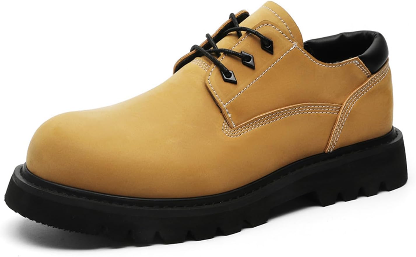 

Мужские кожаные дерби на массивном каблуке с шнуровкой, винтажный дизайн с круглым носком и рифленой подошвой, оксфорды для работы, повседневной носки, кампусных фестивалей и вечеринок Fifilapin, желтый