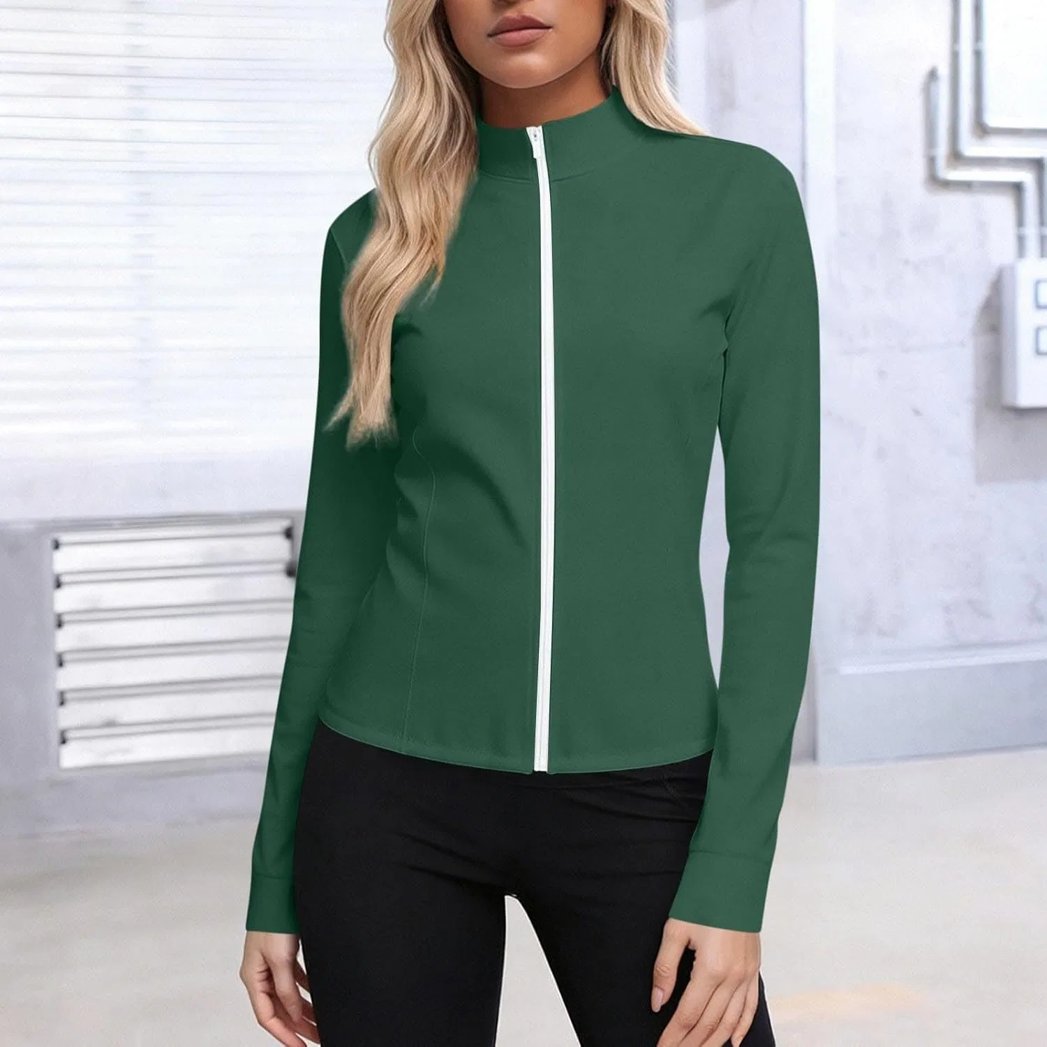 Куртка женская UPF 50+ для активного отдыха, молния, длинный рукав, 2a-green — фото 2