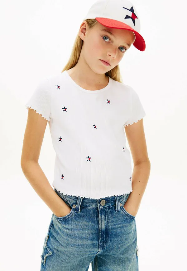 Футболка с дополнительной вышивкой в виде звездного флага. Tommy Hilfiger, White — фото 2
