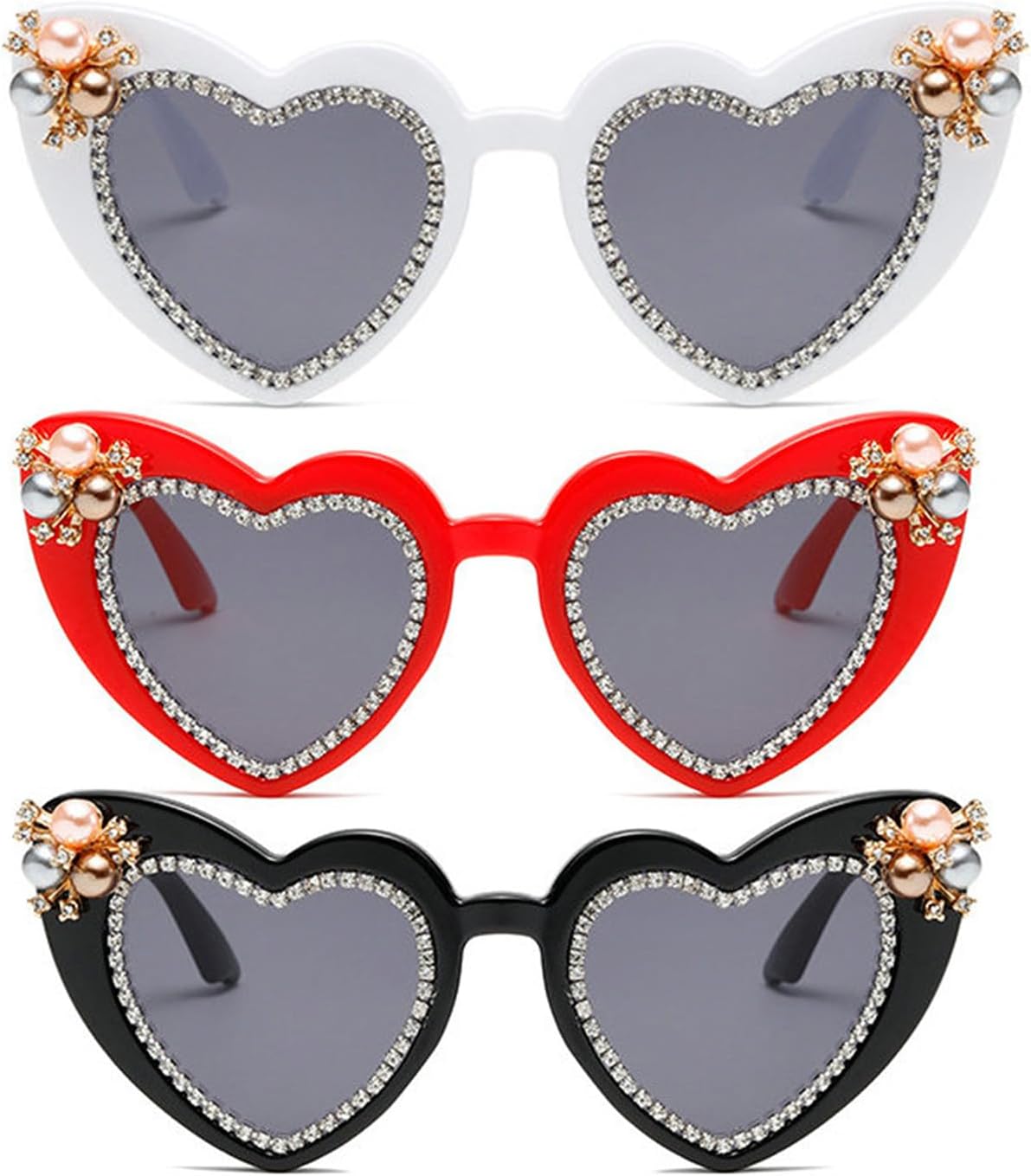 

Солнцезащитные очки Willochra в форме сердца со стразами для женщин. Солнцезащитные очки в форме сердца со стразами. Солнцезащитные очки, украшенные драгоценными камнями. Очки в форме сердца, 3pcs-black&red&white