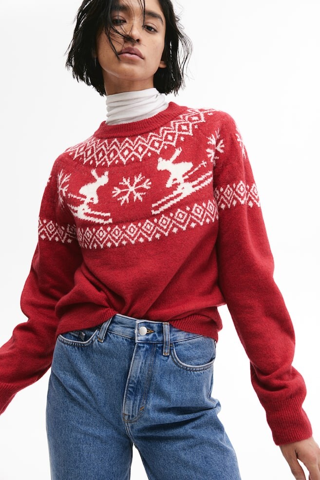 

Свитер с жаккардовым мотивом H&M, красный