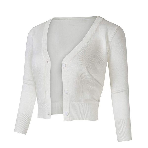 

Женский укороченный болеро-кардиган с открытой передней частью и рукавом 3/4 Clearflower, White