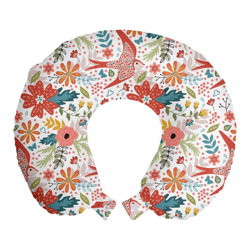 

ABAKUHAUS Flowers Дорожная подушка для шеи, Весенние цветы, Птичьи цветы, Пенопластовые дорожные принадлежности для самолета и автомобиля, 30х30 см, Сиена жженая многоцветная