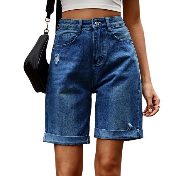 

Женские бермуды high waisted с манжетами, свободные джинсовые шорты jorts Yesfashion, Dark Blue