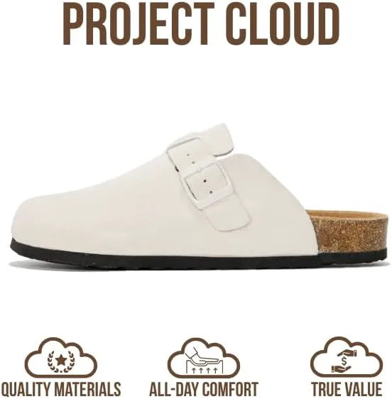 Мужские сабо Project Cloud - 100% натуральная кожа полного зерна, с мягкой подошвой из памяти формы и поддержкой свода стопы, натуральная пробковая стелька - нескользящие домашние тапочки для мужчин (Бруклин), белый — фото 3