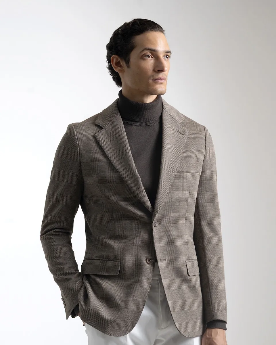 

Мужской пиджак в клетку Глен слим-фит цвета тост PuroEgo