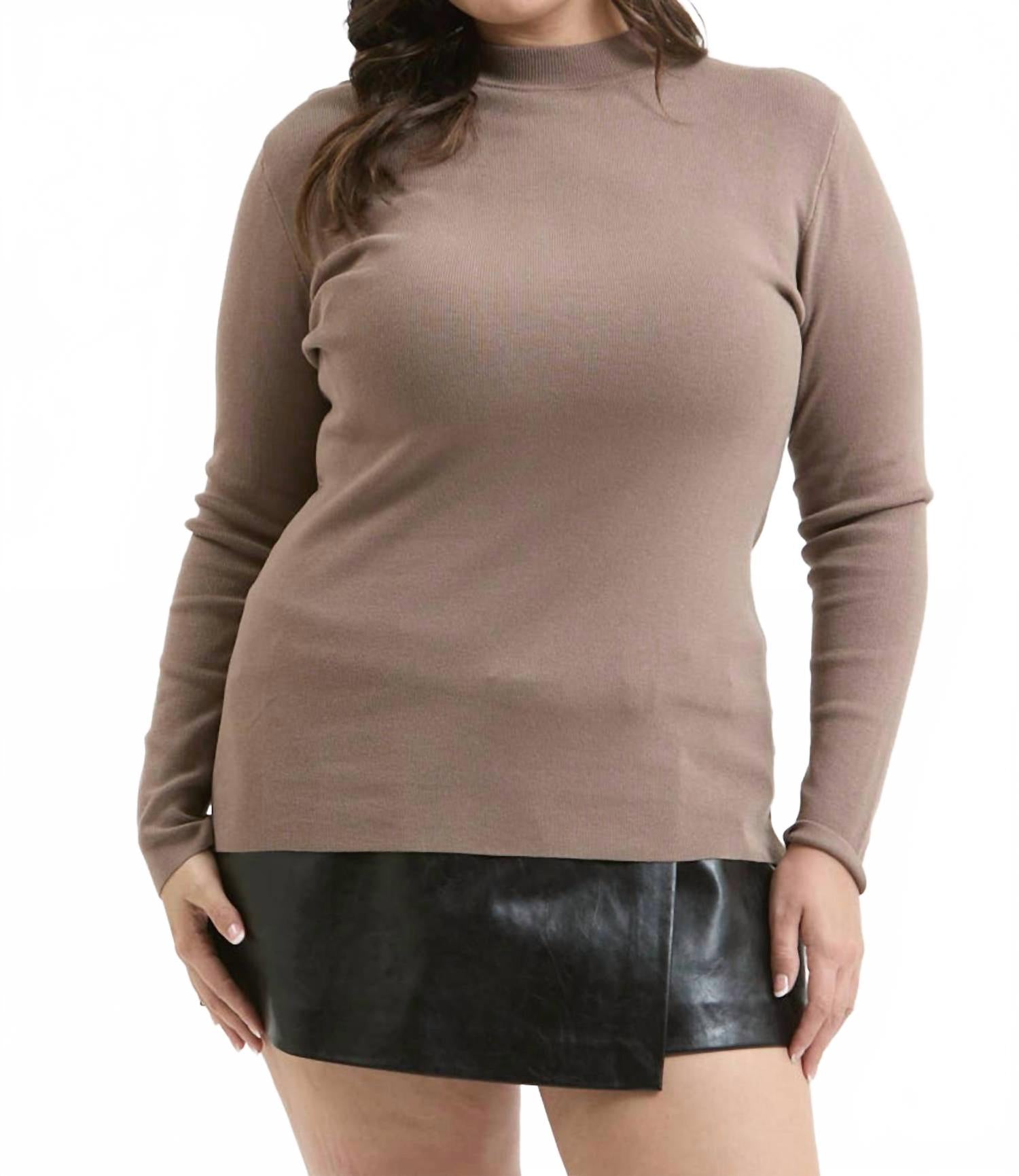 

Вязаный топ с длинными рукавами и воротником-стойкой - Plus в цвете мокко Studio By Workshop, мокко