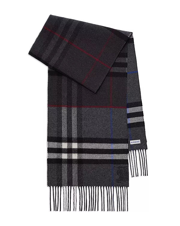 Кашемировый шарф с контрастной клеткой Burberry, серый — фото 3