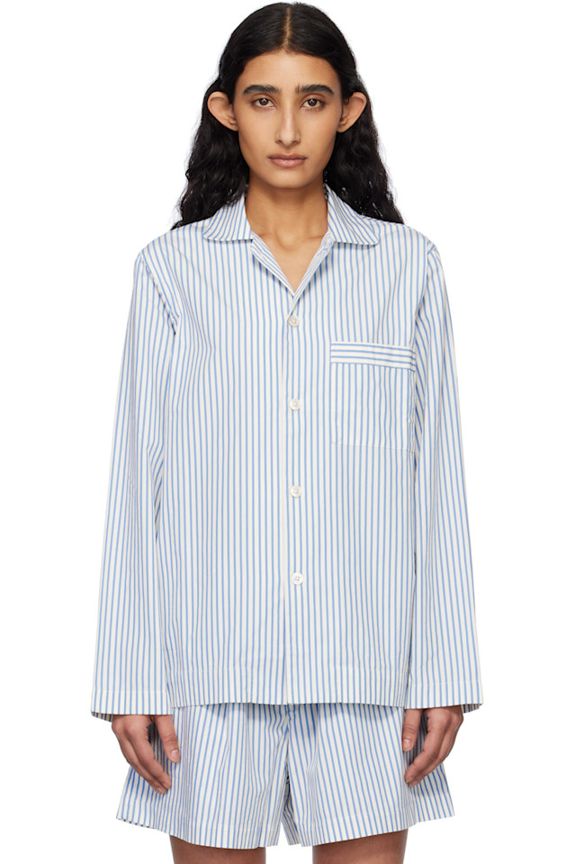 

Поплиновая пижамная рубашка с длинными рукавами Tekla, синий