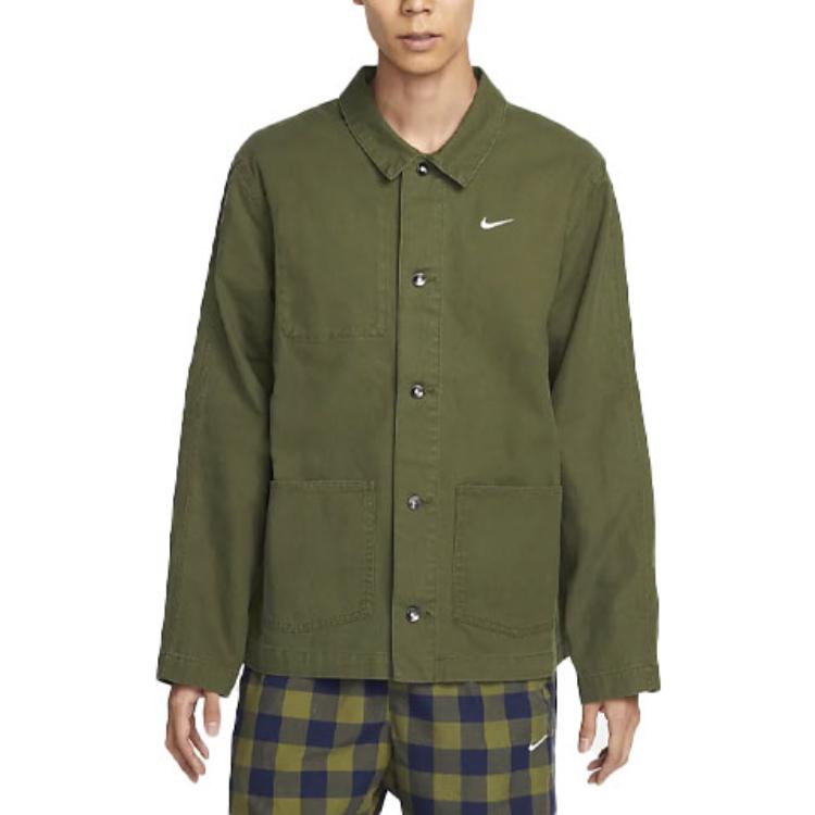 Куртка Men's Nike Solid Color Logo Lapel Casual Long Sleeves Military Green Jacket DQ5185-326 — фото 4