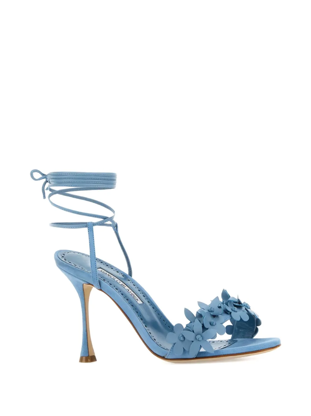 Босоножки на каблуке с цветочной аппликацией Manolo Blahnik, синий — фото 2