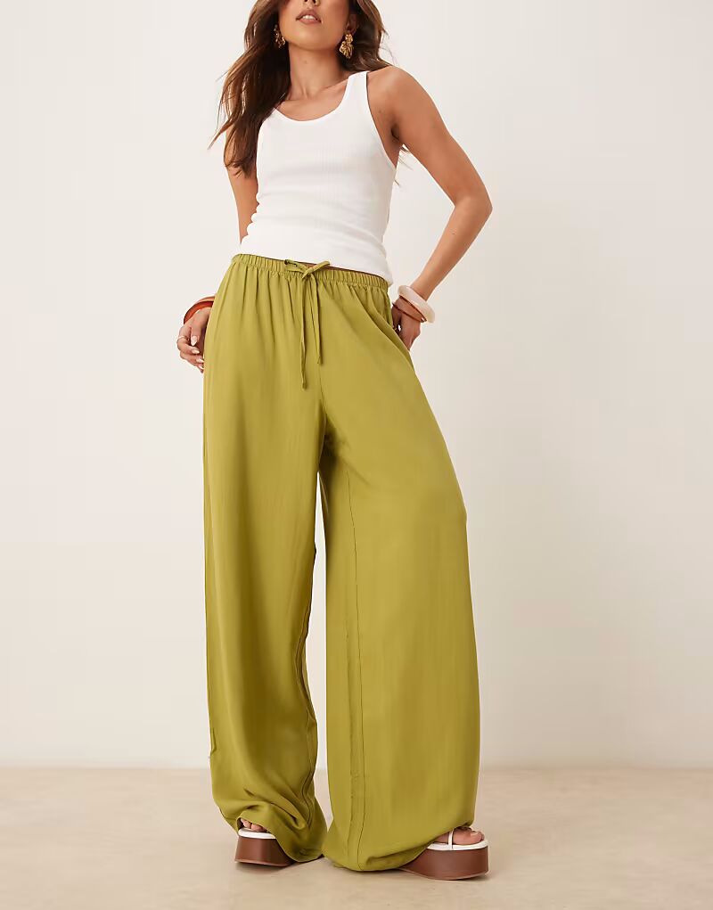 

Брюки без застежки из льняной смеси ASOS DESIGN оливково-зеленого цвета