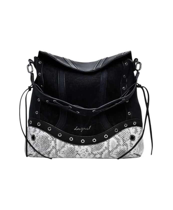 

Женская сумочка, черная, на молнии, с плечевым ремнем. Desigual, черный