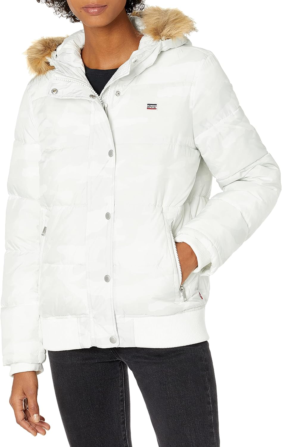 

Levi's Женская утепленная куртка The Melanie Performance с воротником из искусственного меха, White Camo Polytwill