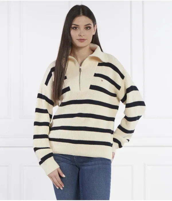 Свитер CO CARDI STITCH с молнией до половины loose fit Tommy Hilfiger, экрю — фото 3