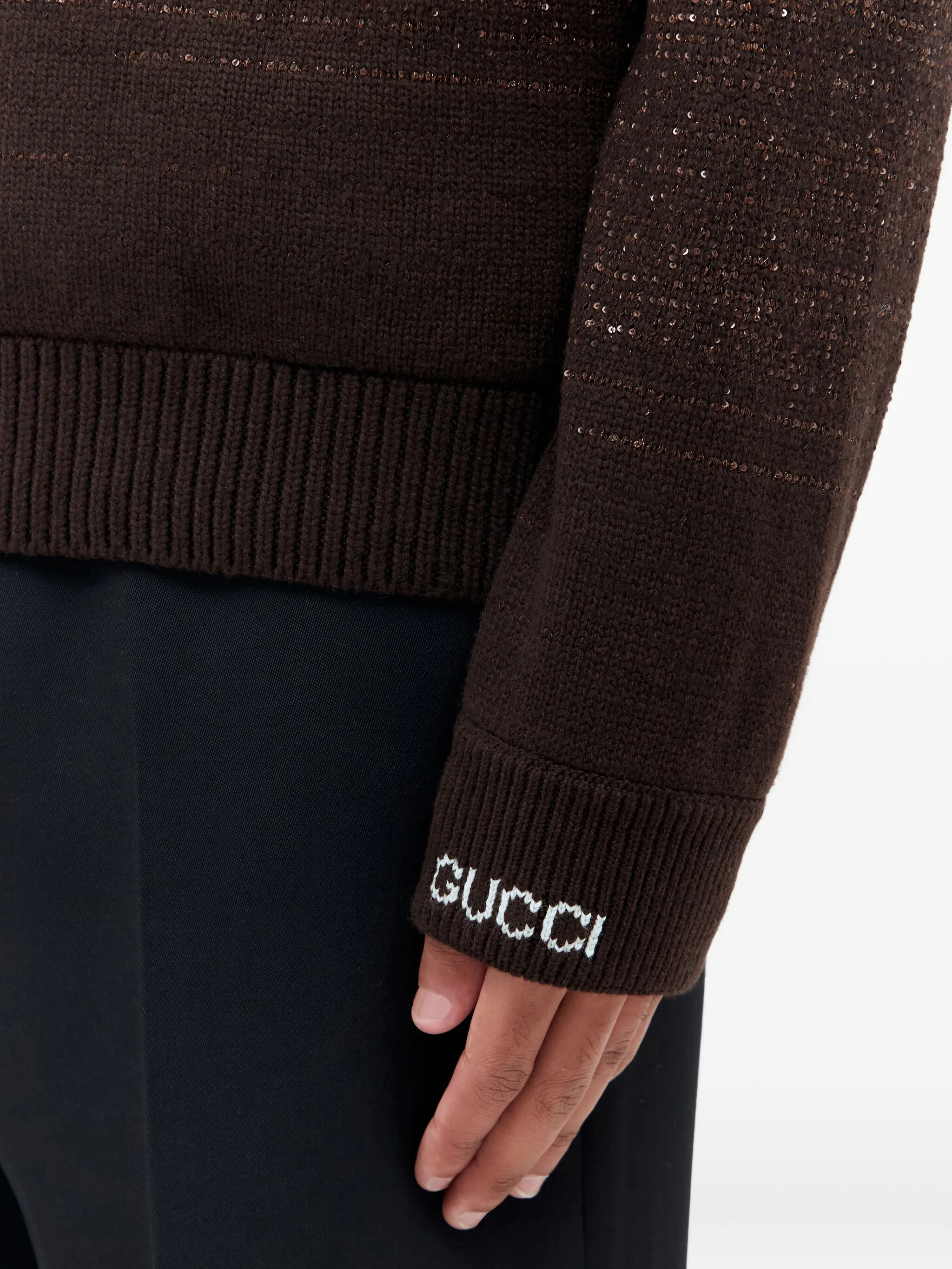 Свитер с круглым вырезом Gucci, коричневый — фото 4