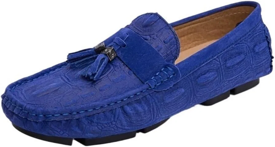 Мокасины с кисточками, крокодиловая текстура, Mens, синий DHFIRUFSHLO