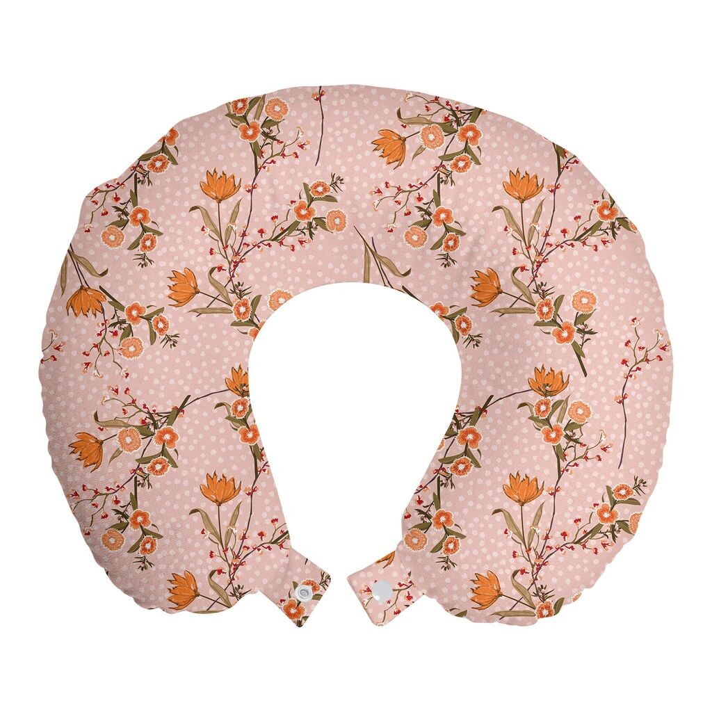 

ABAKUHAUS Floral Travel Pillow Подушка для шеи, Пастельные рисунки полевых цветов, Пенопластовые дорожные принадлежности для самолета и автомобиля, 30x30 см, Shames Blush Camel Sienna