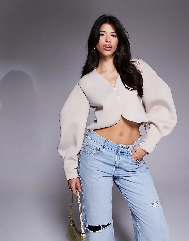 

Куртка ASOS DESIGN Scuba с очень объемными рукавами цвета «камень»