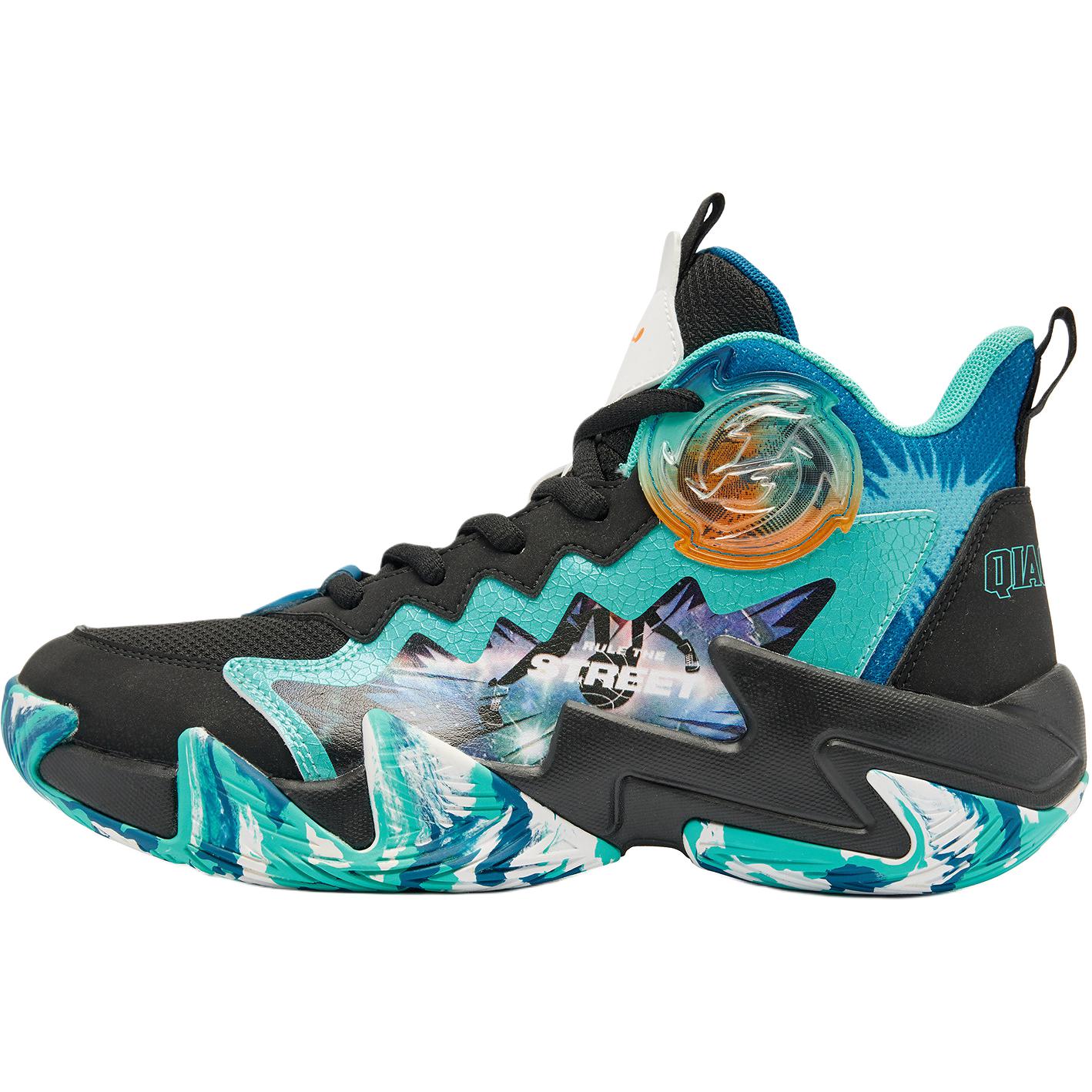 

QIAODAN Скользостойкие износостойкие кроссовки для баскетбола Mid top для детей Black/Spring River Green для подростков