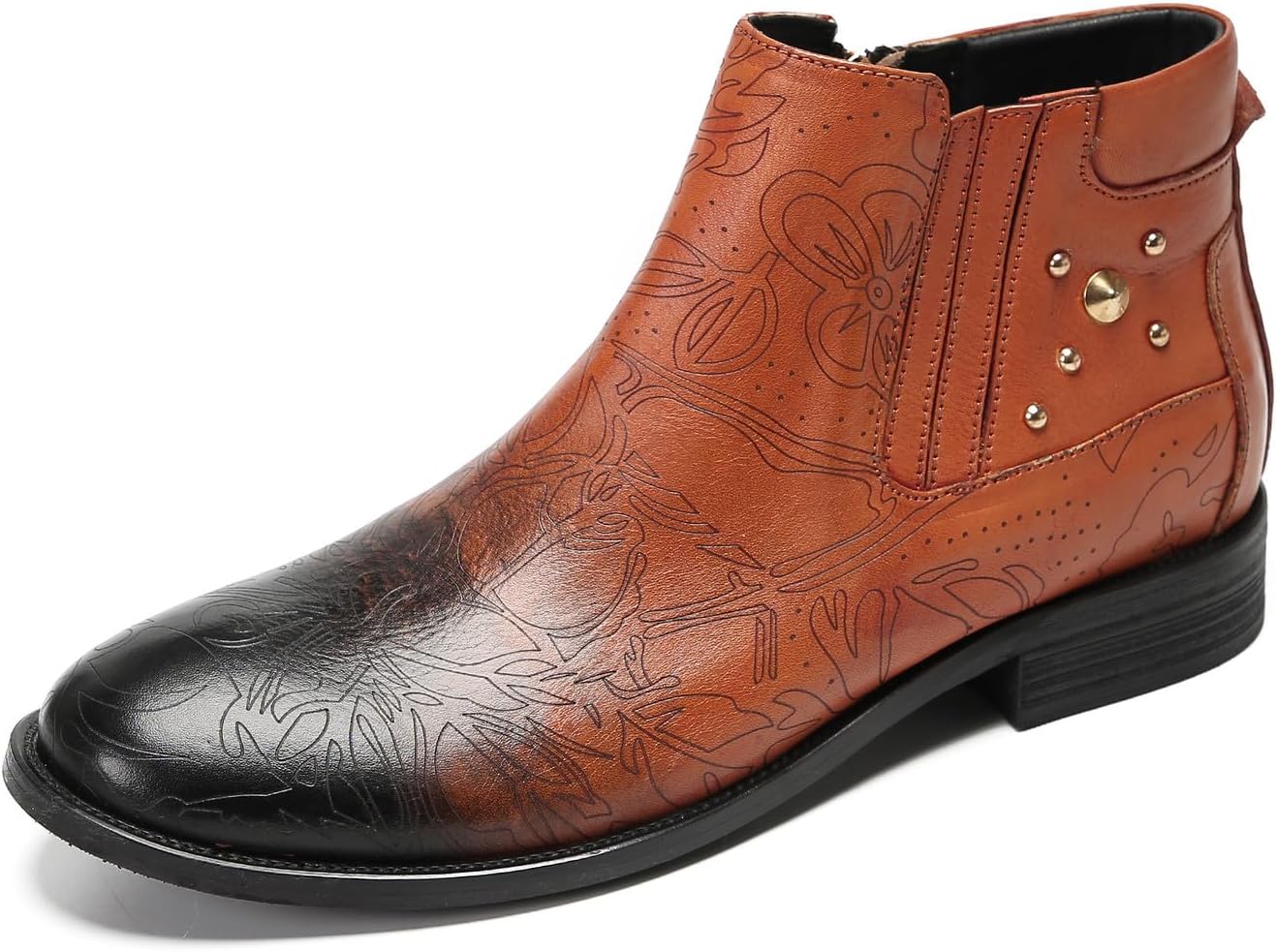 

Мужские ботинки Chelsea Santimon, повседневные и праздничные, кожаные, на молнии, с бусинами, ботинки Chukka, модные, для выпускного, свадьбы, бальной вечеринки, вестерн, ковбойские, Tan