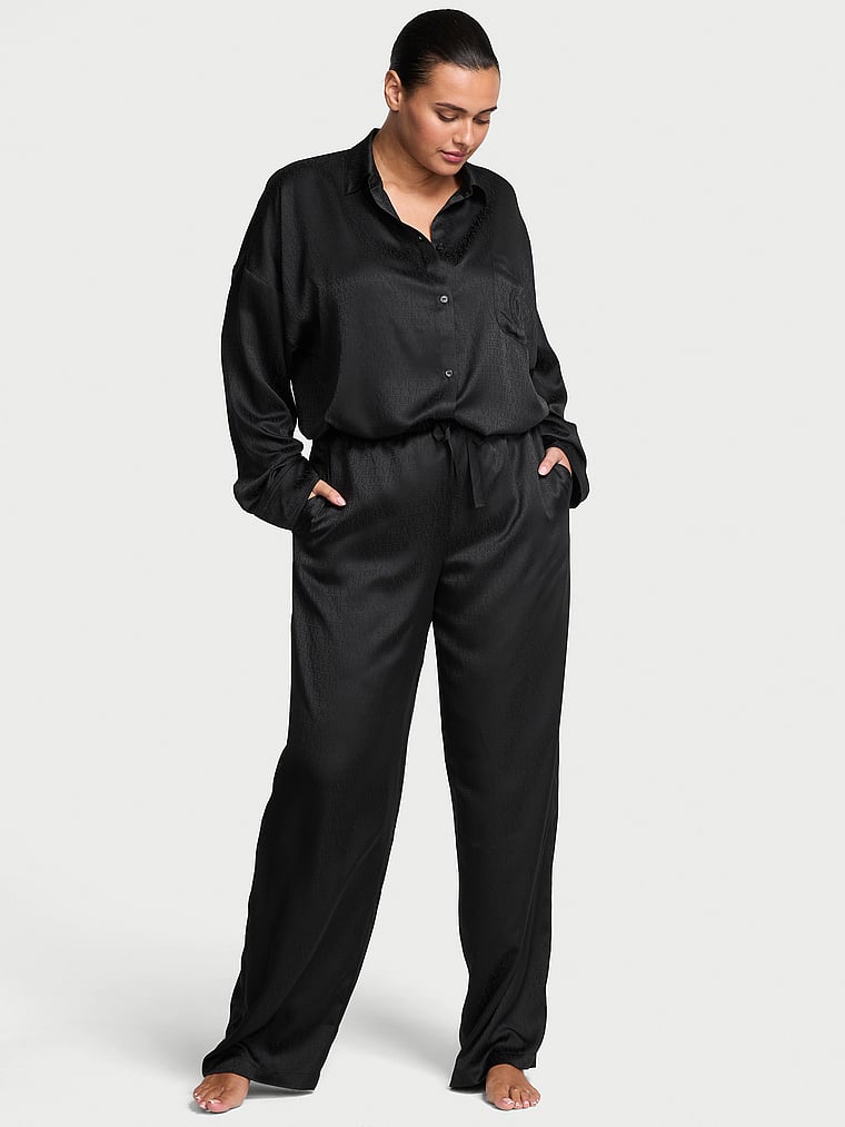 

Длинный пижамный комплект из глянцевого атласа свободного кроя Victoria'S Secret, black