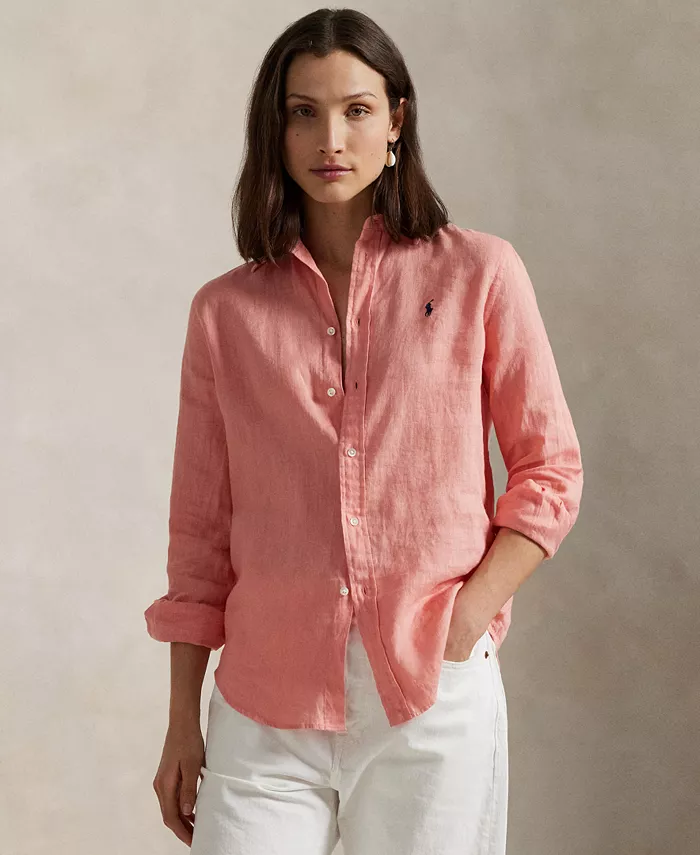

Женская классическая рубашка из 100% льна Polo Ralph Lauren, розовый