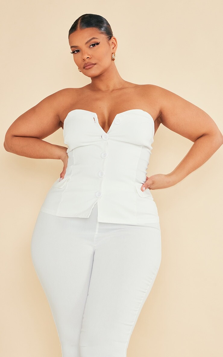 

PrettyLittleThing Кремовый топ-бандо из эластичной ткани Plus