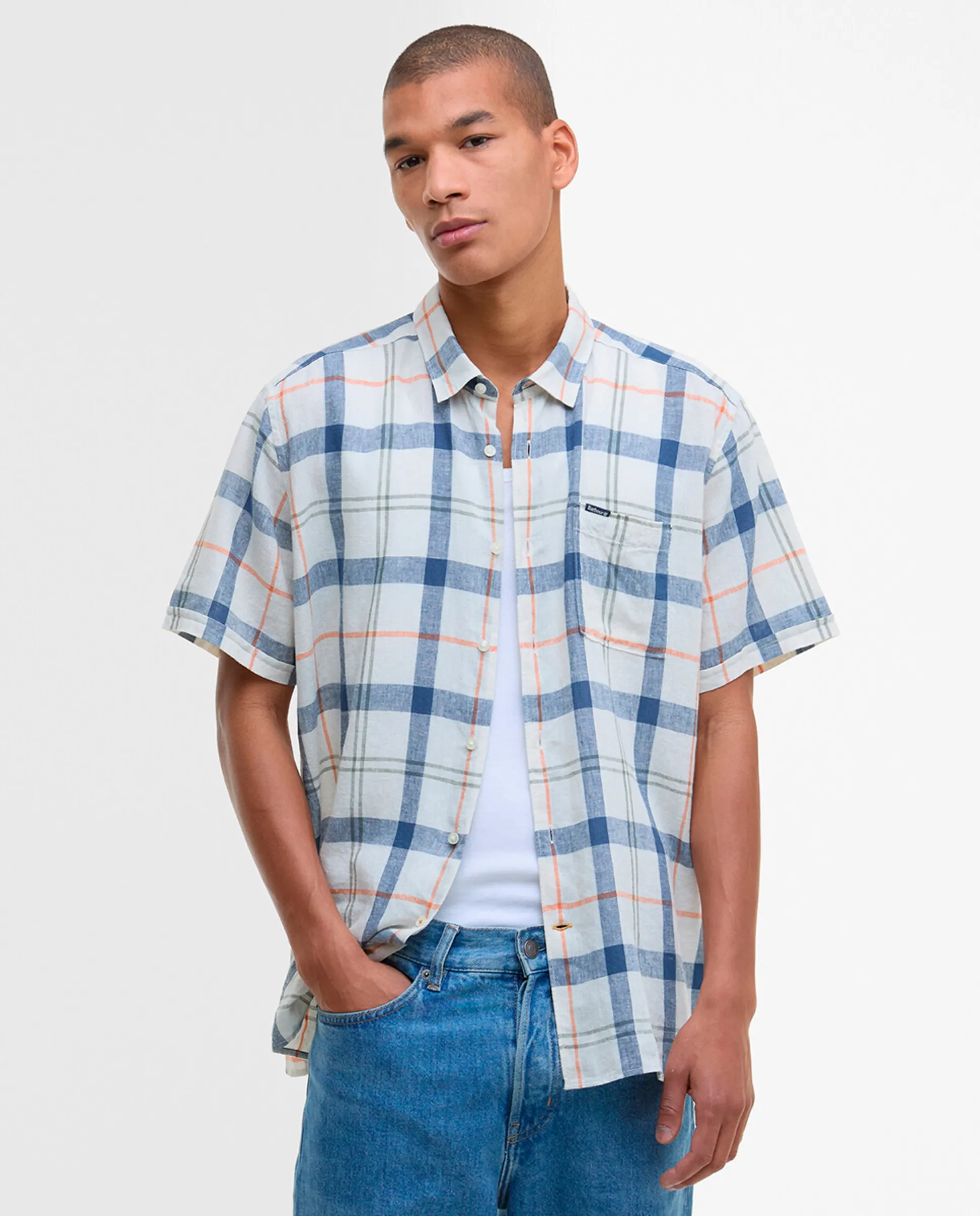 

Мужская рубашка с коротким рукавом в клетку Barbour, бежевый