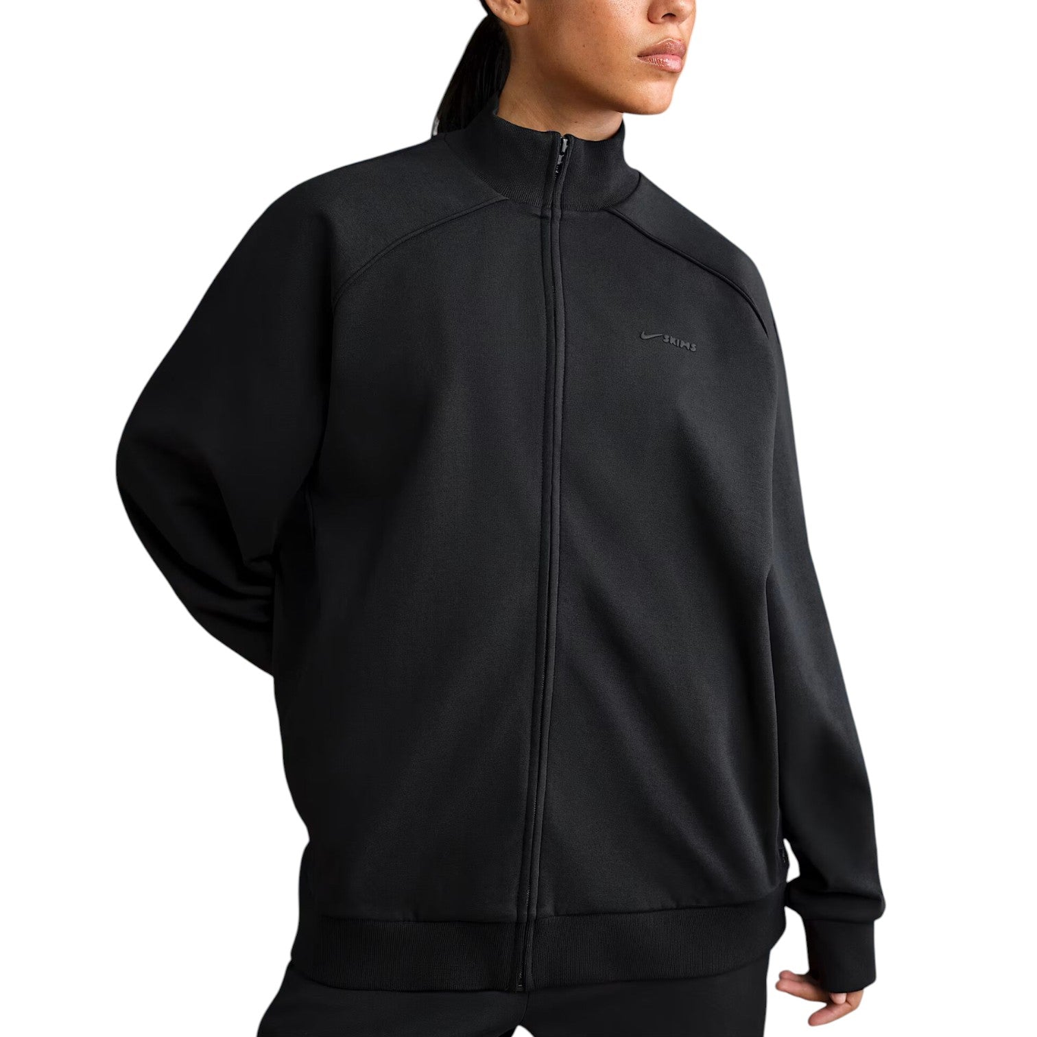 (WMNS) Nike x SKIMS Матовая трикотажная спортивная куртка оверсайз на молнии, цвет «Обсидиан» — фото 2