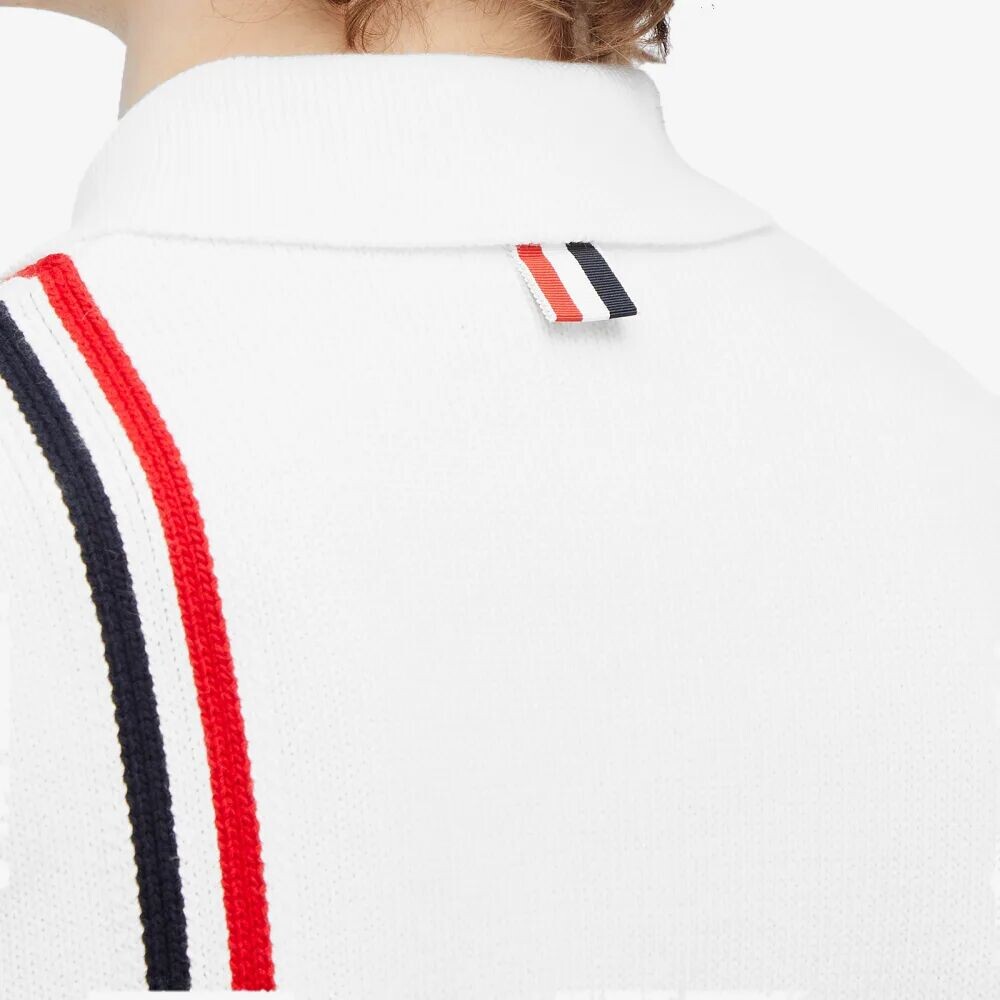 

Thom Browne Рубашка-поло в полоску с полосками интарсии RWB, белый