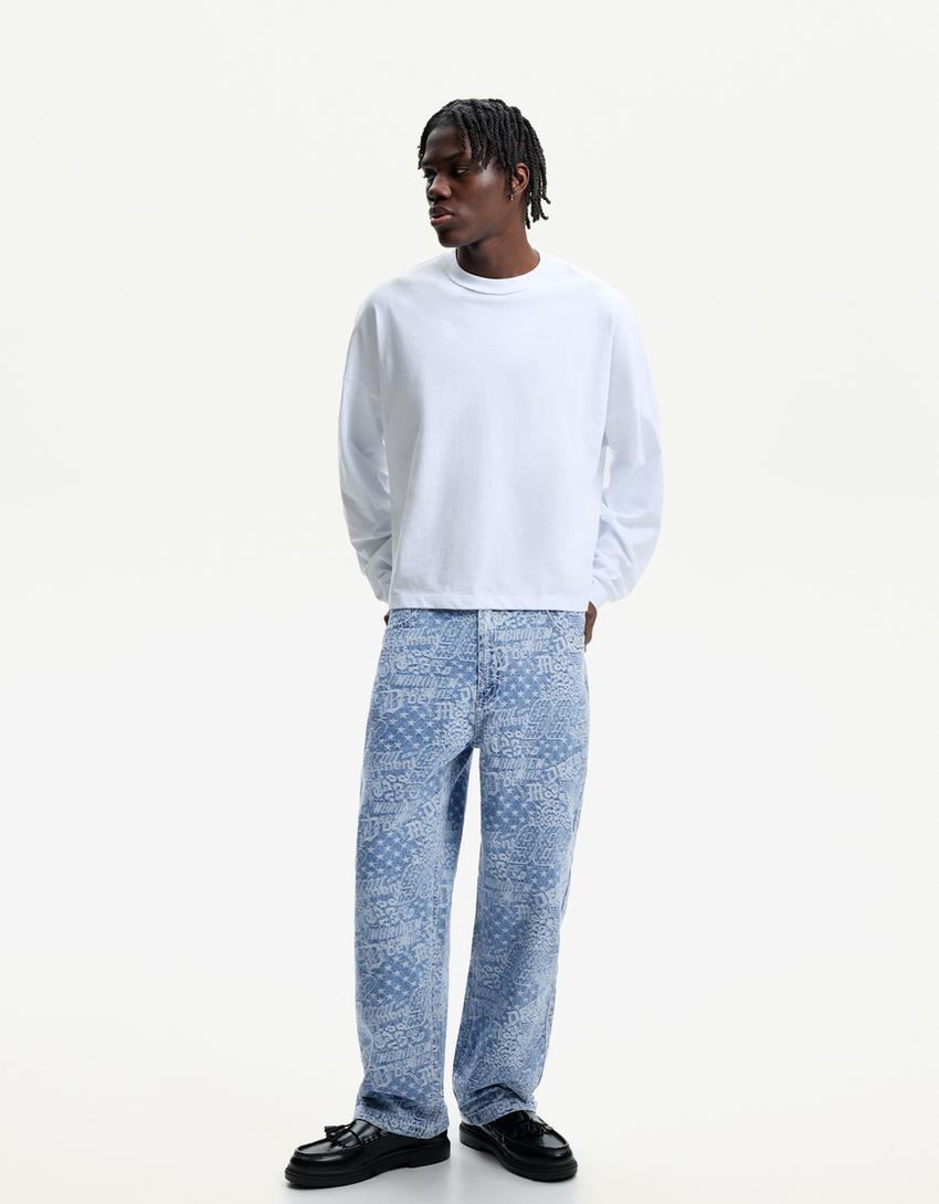 

Мешковатые жаккардовые джинсы Bershka, синий