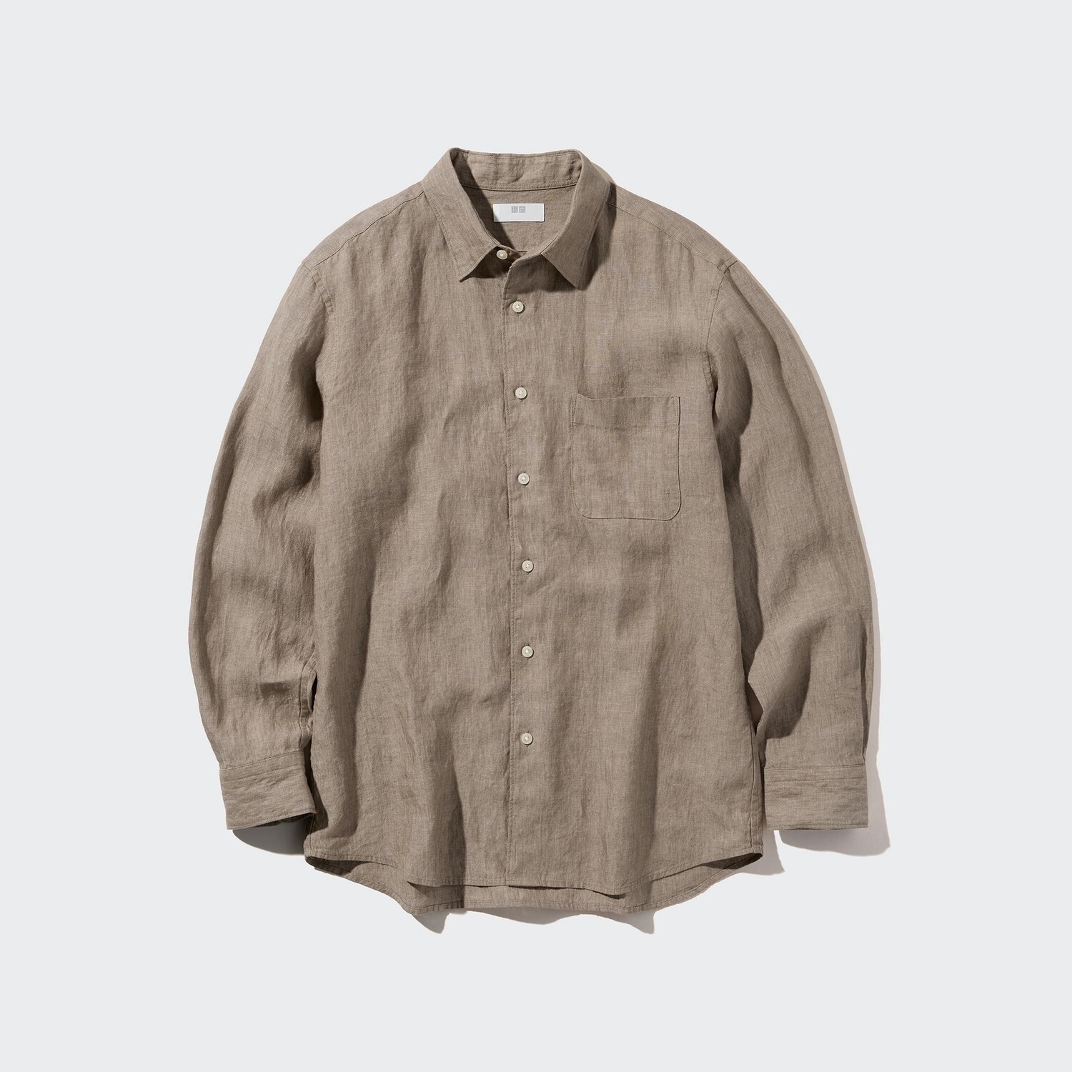 Рубашка UNIQLO льняная премиум-класса с длинным рукавом, оливковый — фото 4