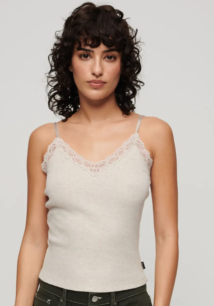 

Майка Superdry "SU-ESSENTIAL LACE TRIM CAMI", цвет Oat Cream