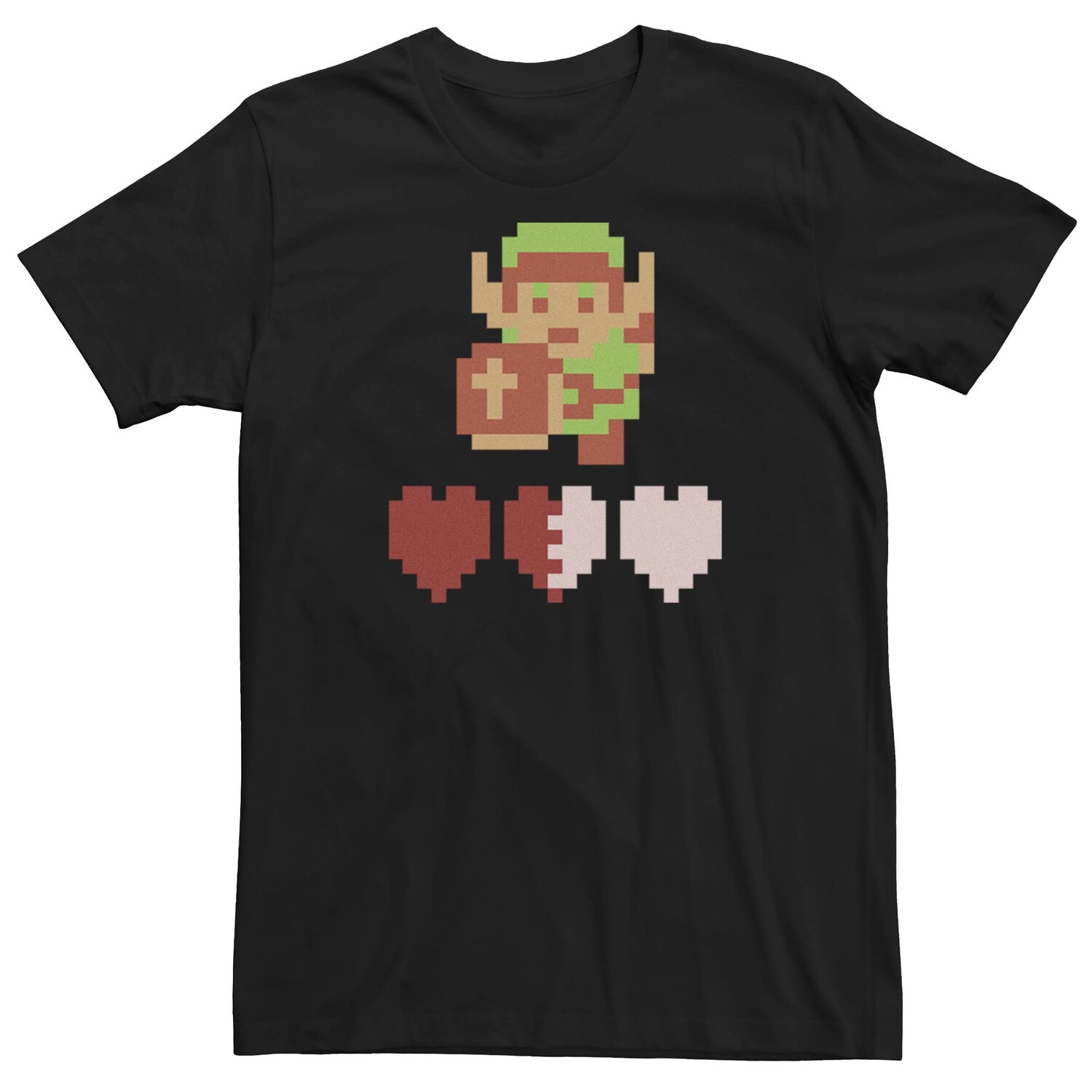

Мужская футболка с короткими рукавами Nintendo Legend Of Zelda 8-Bit Link 3 Hearts Licensed Character