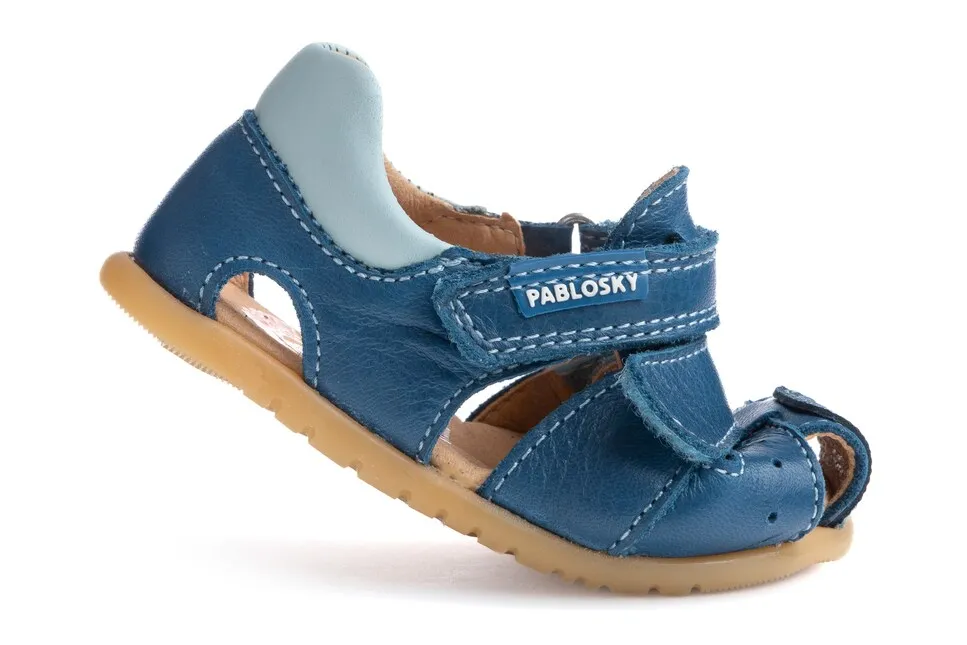 Кожаные сандалии для маленьких мальчиков с застежкой-липучкой Pablosky, синий — фото 3