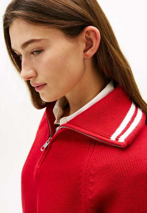 Свободный джемпер с застежкой-молнией на четверть длины. Tommy Hilfiger, Medium Red — фото 4