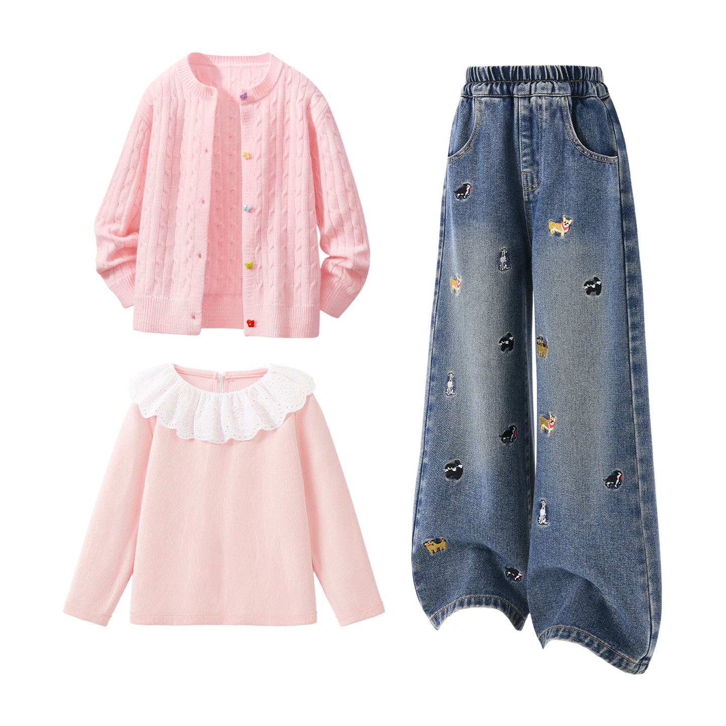 

Детская повседневная спортивная одежда Disney, Solid Color Pink+Solid Color Denim Blue+Solid Color Baby Pink