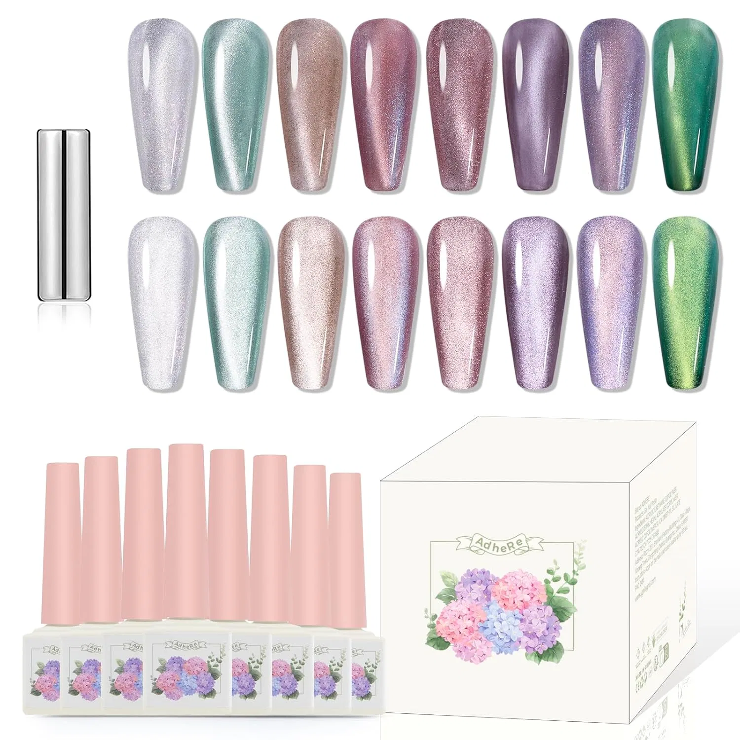 Набор гель-лаков «Cat Eye» с магнитным эффектом от ADHERE Adhere, Floral Herbal Quote Series