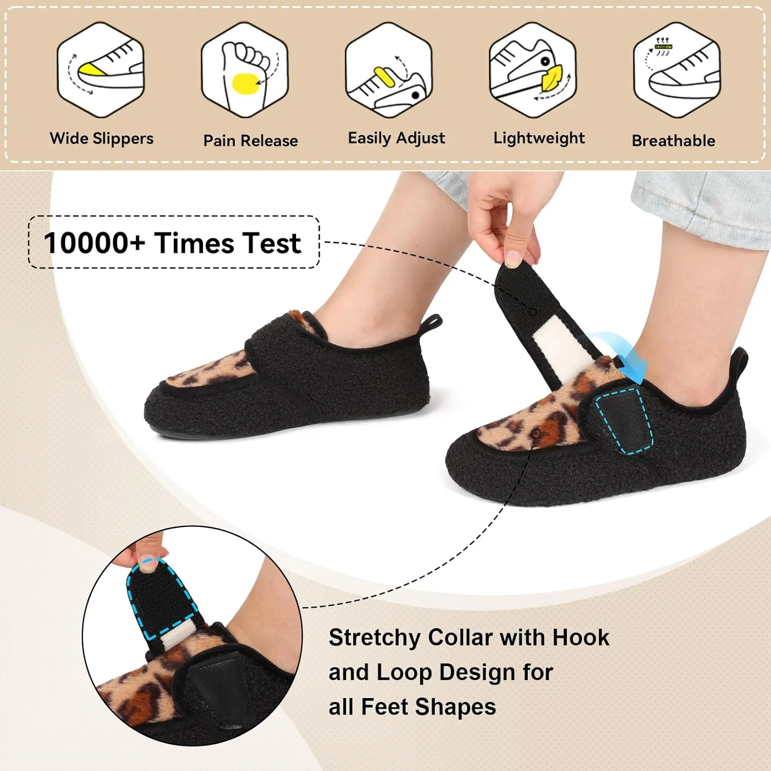 Тапочки широкие с регулировкой, BARERUN, Black Leopard — фото 3