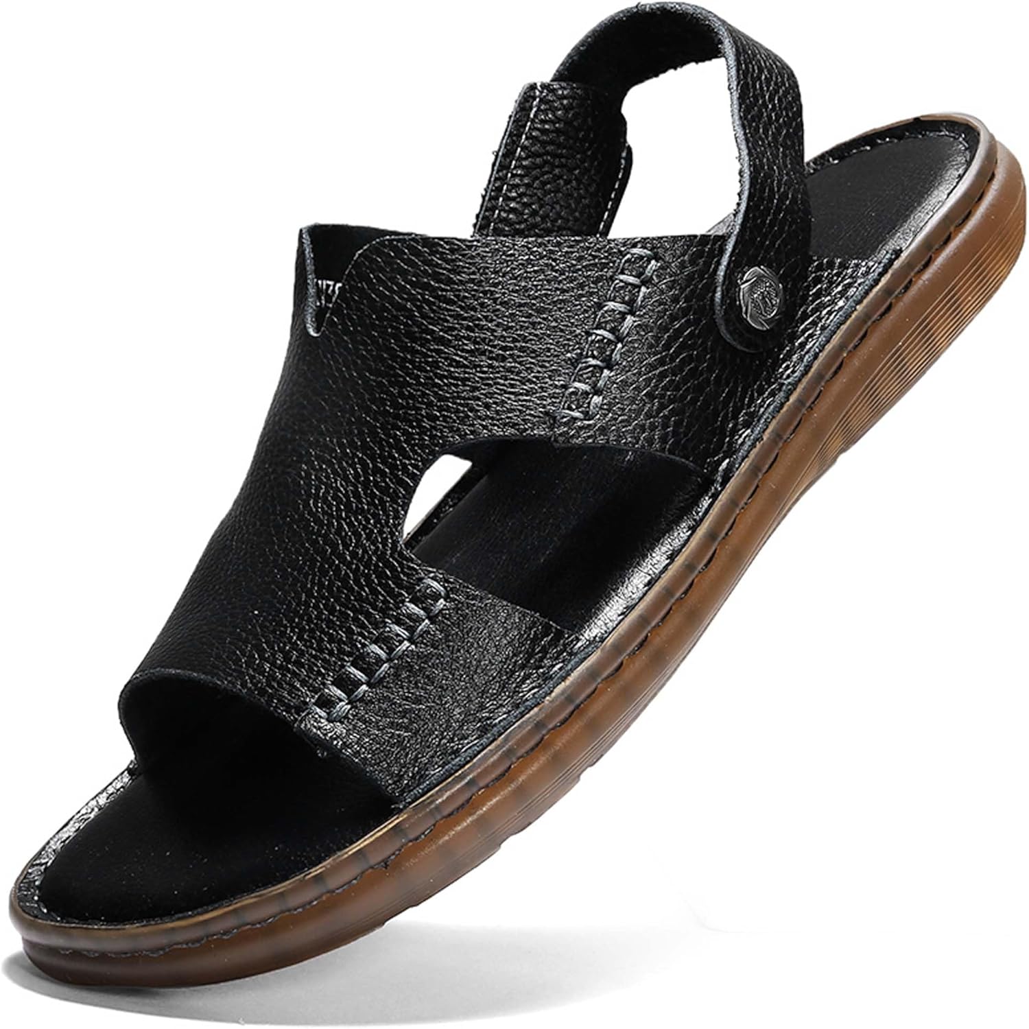 

Мужские кожаные сандалии-шлепанцы для улицы с открытым носком, нескользящие пляжные летние водные сандалии, удобные спортивные прогулочные повседневные сандалии Generic, черный