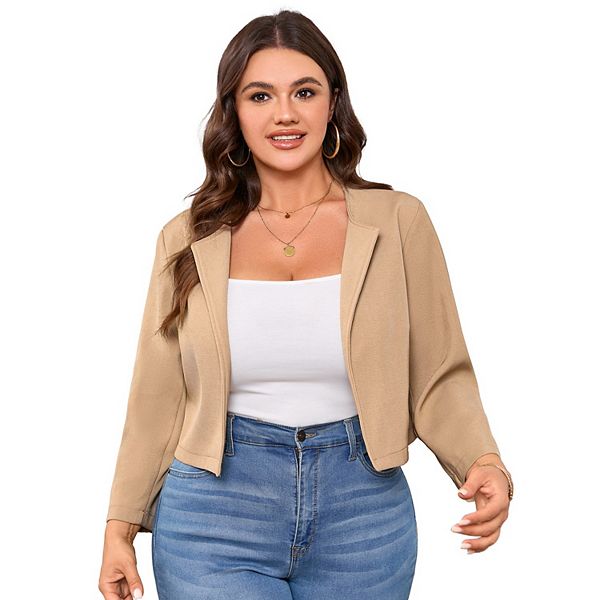 

Женский блейзер плюс сайз для офиса с длинными рукавами и открытой полой Seoria, Khaki