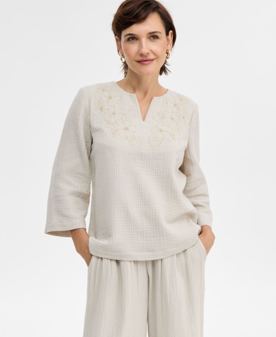 

Женская хлопковая блузка из марли с бисером JM Collection, Stonewall