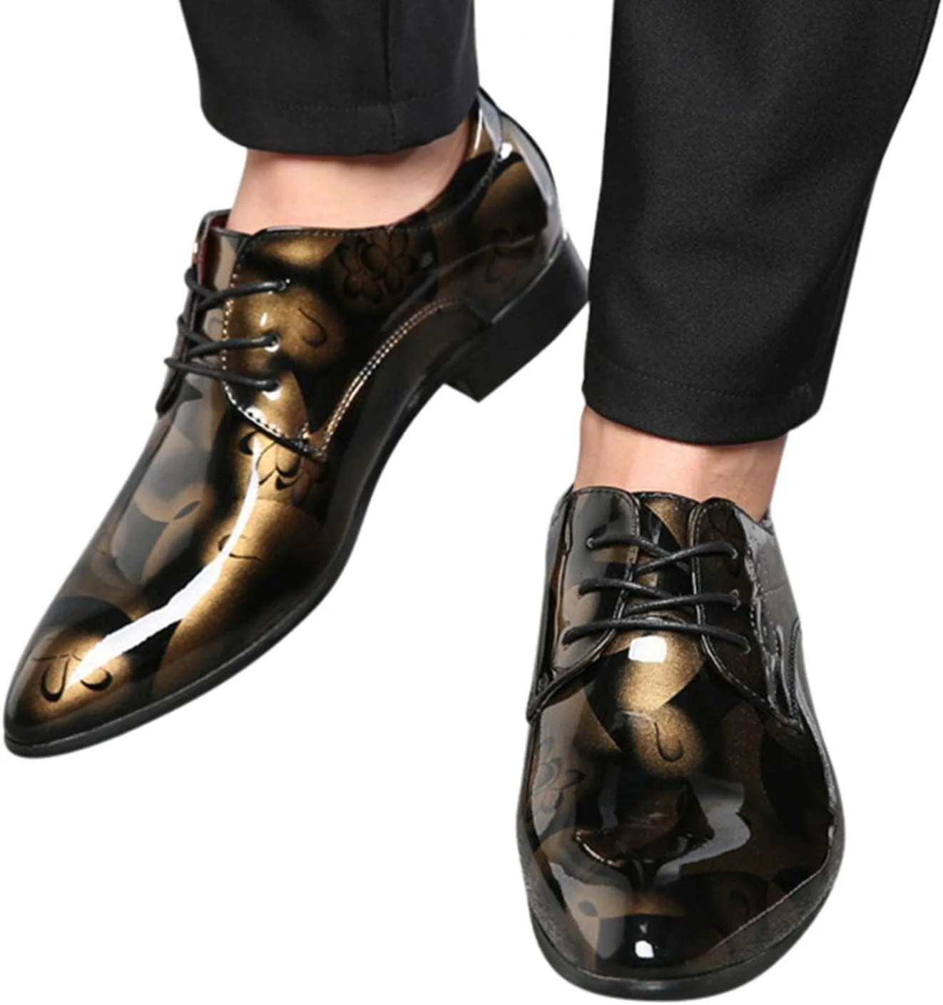 Мужские классические кожаные туфли Oxfords Hbeylia, закрытые с острым носком, шнуровка, формальные деловые туфли, модные Oxfords для смокинга с крыльями, современные туфли для мужчин, для работы в офисе и свадьбы, золотой — фото 2