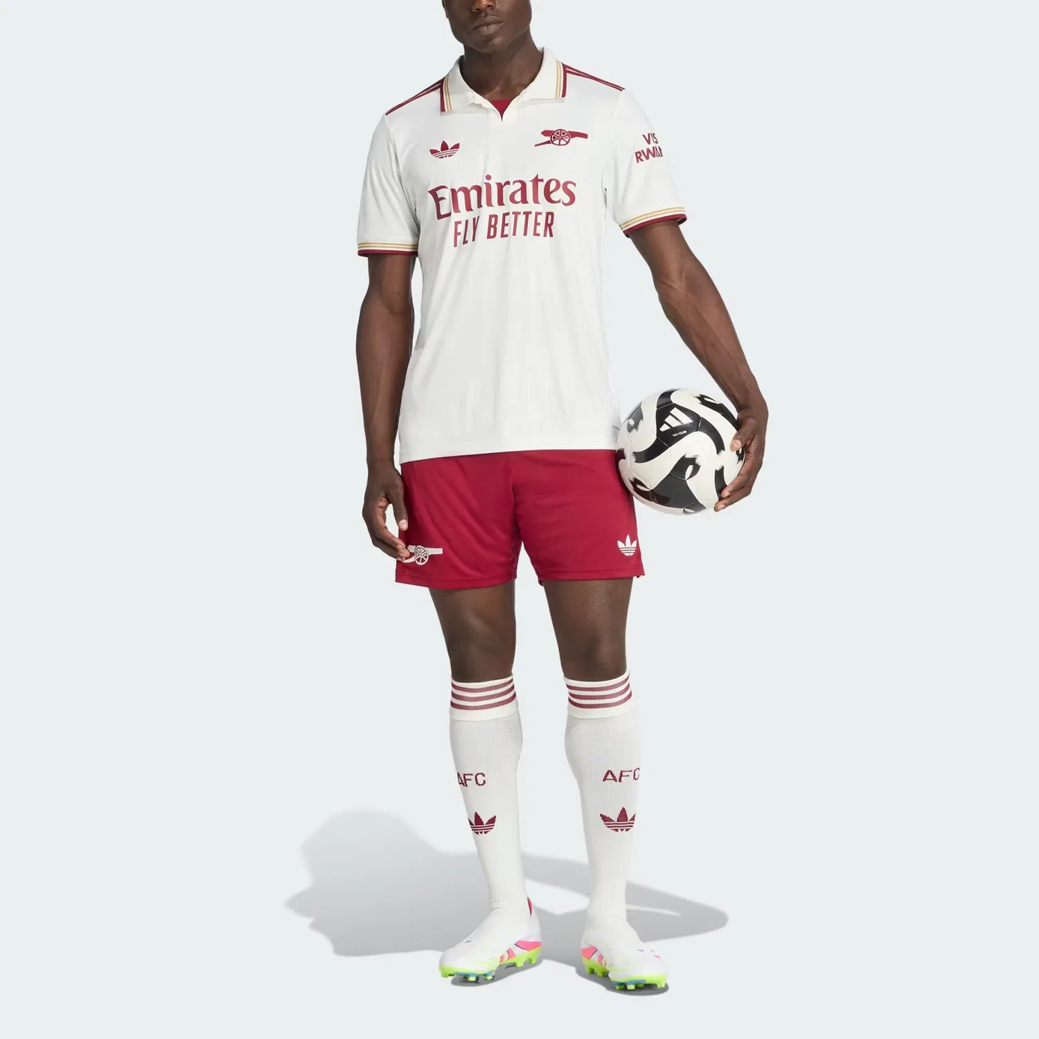 Третьи футбольные шорты Arsenal 25/26 для мужчин Adidas Originals, Team Cole Burgundy Size 2/Cloud White — фото 2