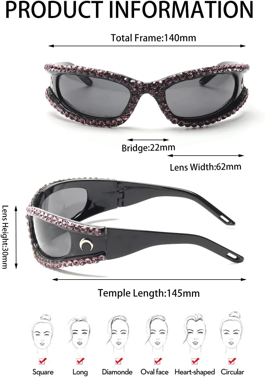 

Солнцезащитные очки ICARA Diamond Wrap Around Y2K для женщин и мужчин, увеличенного размера, в модной оправе с кристаллами, для костюмированных вечеринок, White