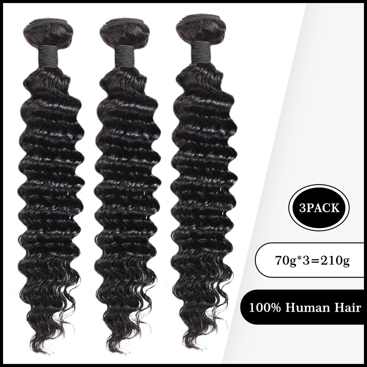 Накладные волосы «Deep Wave Curly» от Human Hair Bundles Ifly, Natural Black — фото 4