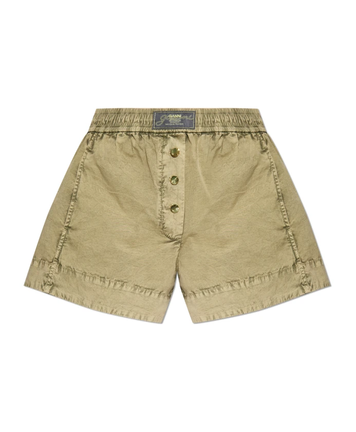 

Шорты из выстиранного хлопка Ganni, зеленый